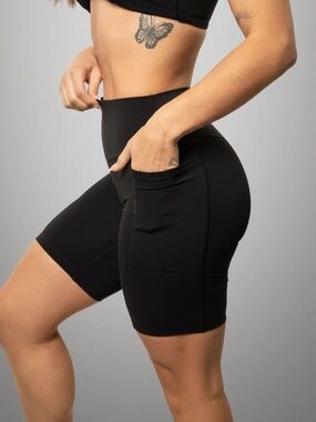 Till You Collapse High-Waist Black Women's Bike Shorts with Side Pockets